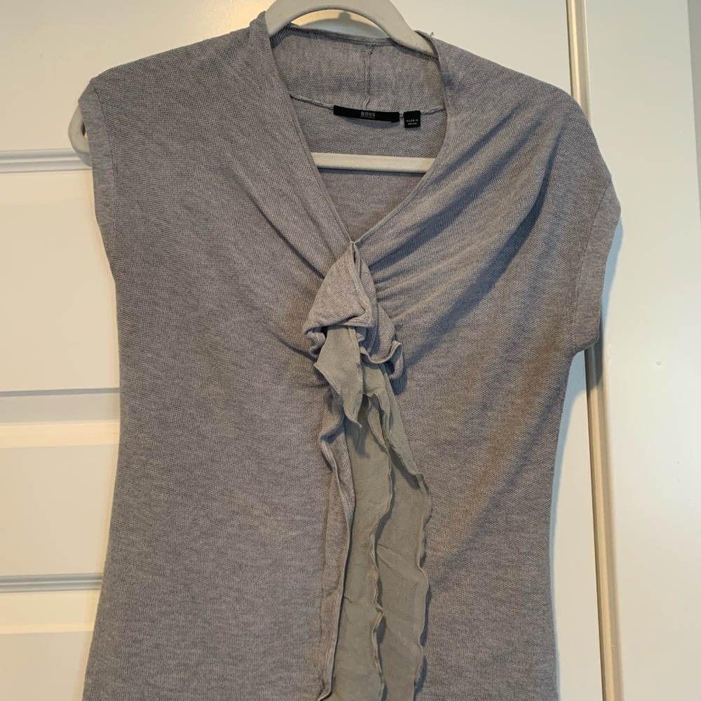 Hugo Boss Gray Blouse with Ruffle Accent